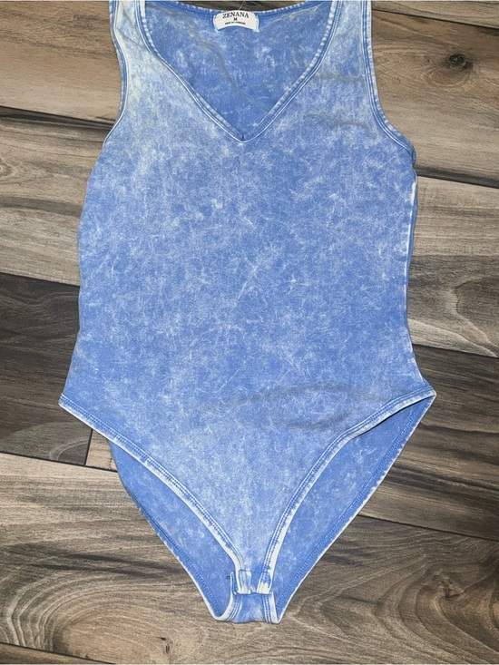 Zenana Outfitters Tops - Zenana Outfitters Light Blue Acid-Wash women’s medium One-Piece Bodysuit